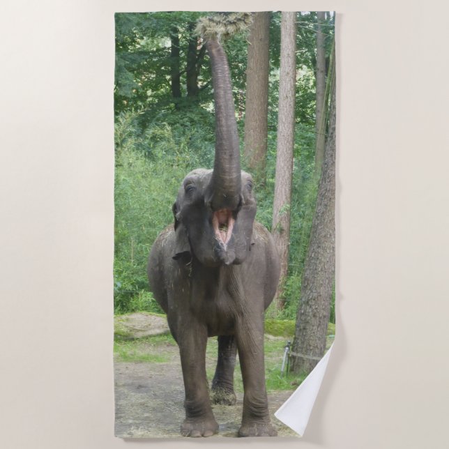 Serviette de plage heureuse d'éléphant (Devant)