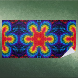 Serviette De Plage Hex Mandala Red Yellow and Blue