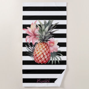 Serviette De Plage Hibiscus d'ananas, Blancs noirs