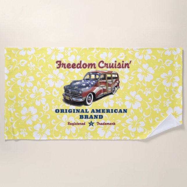 Serviette De Plage Hibiscus en bois hawaïen de Freedom Crusin - Jaune (Devant)