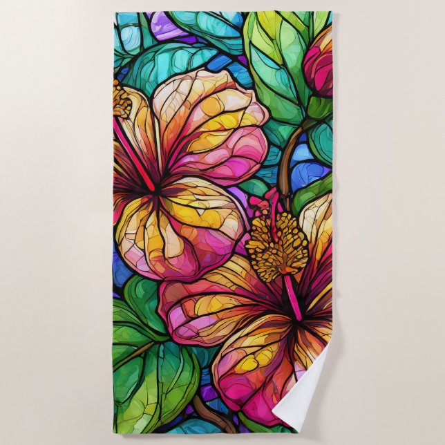 Serviette De Plage hibiscus en verre tendu (Devant)