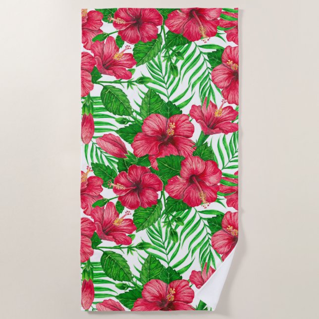 Serviette De Plage Hibiscus et palmiers feuilles (Devant)