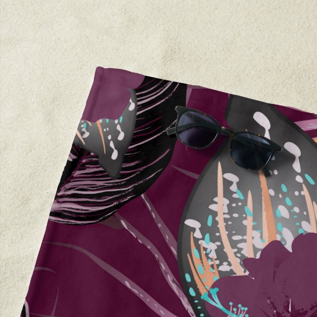 Serviette De Plage Hibiscus floral de Bourgogne tropicale (En situation)