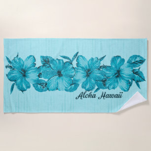 Serviette De Plage Hibiscus hawaïens dénaturés de Lanai - Aqua Bue