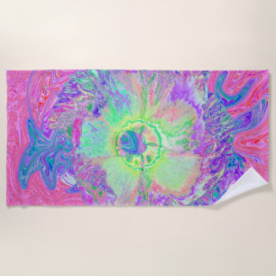 Serviette De Plage Hibiscus psychédélique à lèvre verte et violette