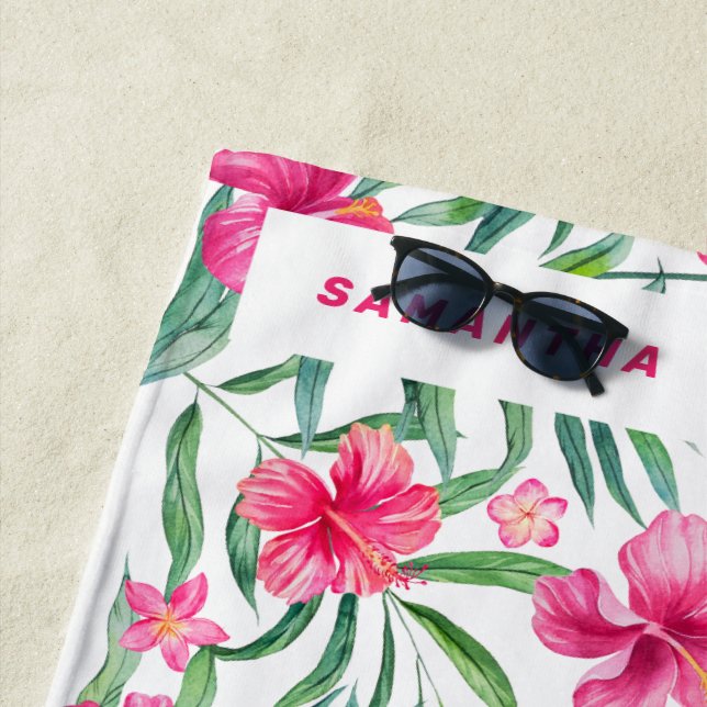 Serviette De Plage Hibiscus rose exotique fleurs tropicales motif (En situation)