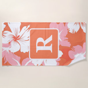Serviette De Plage Hibiscus tropical Monogramme personnalisé