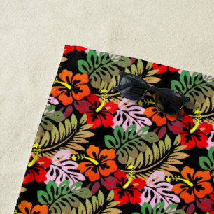 Serviette De Plage Hibiscus Tropical Orange et Rouge