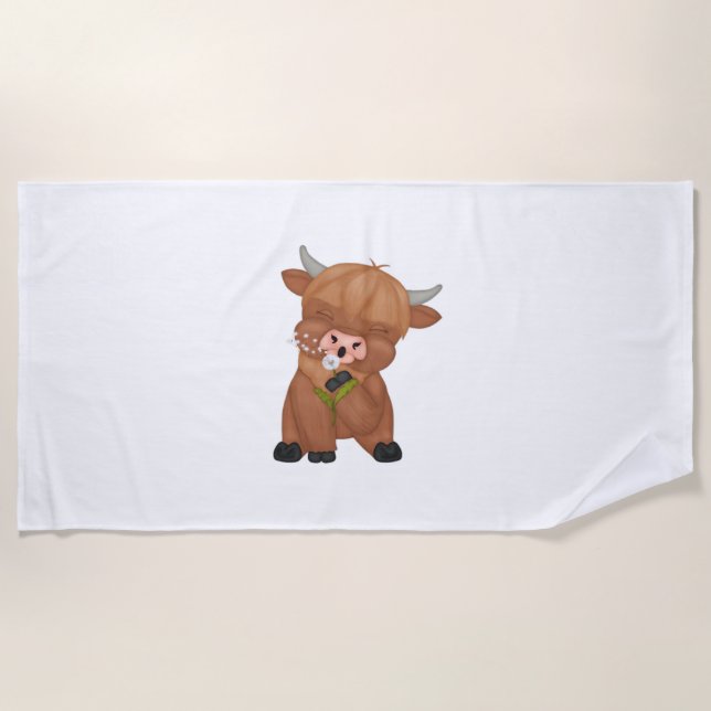 Serviette De Plage Highland Cow Christmas Joyeux et lumineux, écossai (Devant)