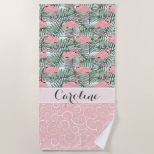 Serviette De Plage Hip Flamants roses roses Palm Leafs Motif Personna