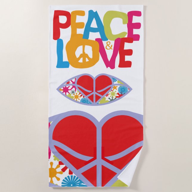 SERVIETTE DE PLAGE HIPPIE MONDE ÉTÉ 2021 PAIX ET AMOUR (Devant)
