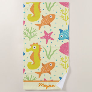 Serviette De Plage Hippocampe sous-marin,étoiles de mer coquillages n