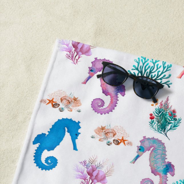 Serviette De Plage Hippocampes Colorés (En situation)