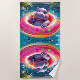 Serviette De Plage Hippopotame mignon flottant dans un flotteur de pi