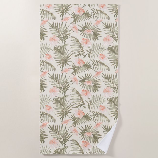 Serviette De Plage Hisbiscus Tropical Palm Tree Motif (Devant)