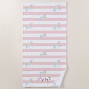 Serviette De Plage Holographique Unicorne rayures Personnalisées