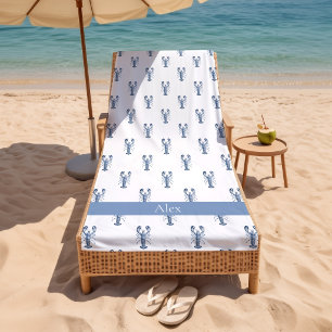 Serviette De Plage Homard de Nouvelle-Angleterre bleu aquarelle