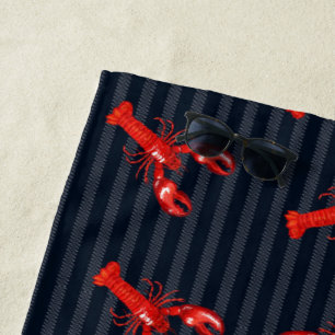 Serviette De Plage Homard rouge Abstrait rayures Marine Personnalisée