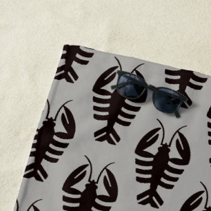 Serviette De Plage Homard Vintage en Noir, Art Déco Fruits de Mer
