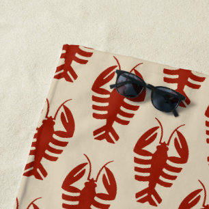 Serviette De Plage Homard Vintage en Rouge, Art Déco Fruits de Mer