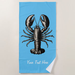 Serviette De Plage Homard vintage tendance Personnalisé bleu