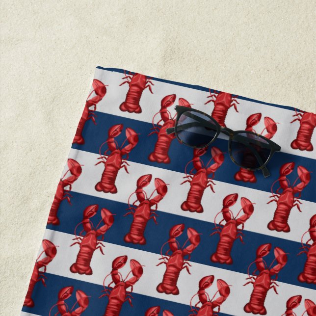 Serviette De Plage Homards marins sur les bandes bleues et grises de  (En situation)