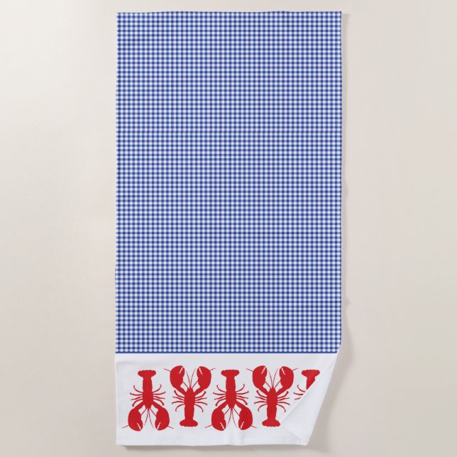 Serviette De Plage Homards rouges Bleu Blanc Chèque Voyage côtier (Devant)