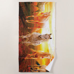 Serviette De Plage Horses at sunset throw pillow