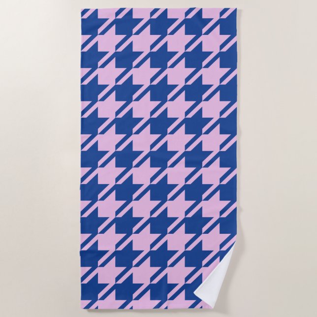 Serviette De Plage Houndstooth rose+Blue Big Motif (Devant)