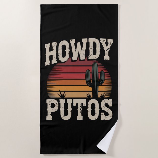 Serviette De Plage Howdy Putos Funny Cactus Retro Vintage (Devant)