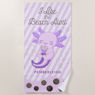 Serviette De Plage 'I Like The Beach Alotl' Boba Tea Axolotl Purple