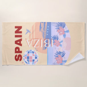 Serviette De Plage Ibiza, Espagne, Art Voyage, Art Rétro, Pastel