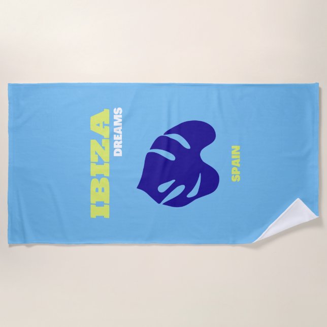Serviette De Plage Ibiza, Espagne, Art Voyage, Bleu, Turquoise (Devant)