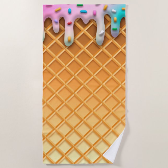 Serviette De Plage Ice Cream Drip Waffle Cone Pink With Sprinkles (Devant)