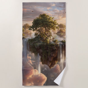 Serviette De Plage Îles Surréalistes Flottant Avec Cascades