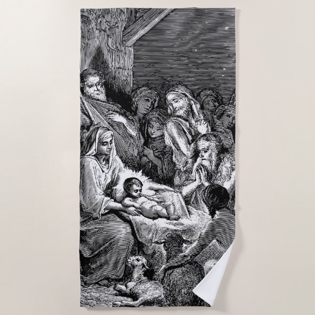 Serviette De Plage Illustrated Christmas Nativity Scene (Devant)