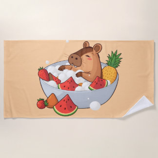Serviette De Plage Illustration adorable de capybara dans un bain de