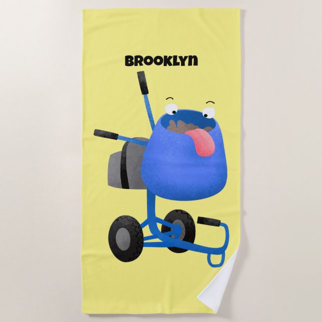 Serviette De Plage Illustration amusante du mélangeur de ciment bleu (Devant)