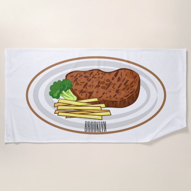 Serviette De Plage Illustration de dessin de steak (Devant)