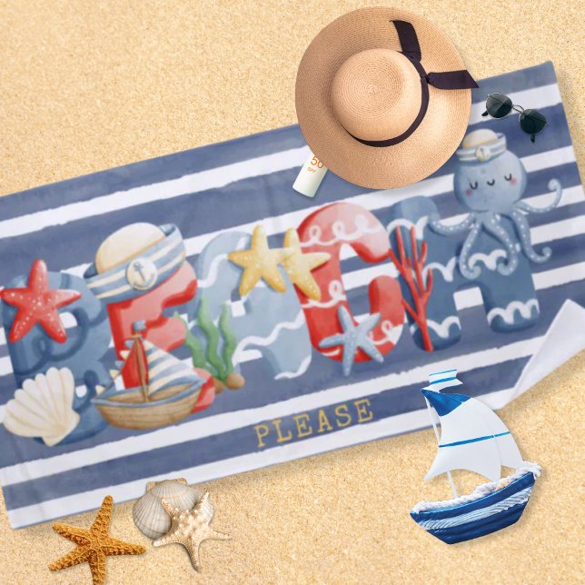 Serviette De Plage Illustration de l'alphabet d'aquarelle de plage na (Créateur téléchargé)