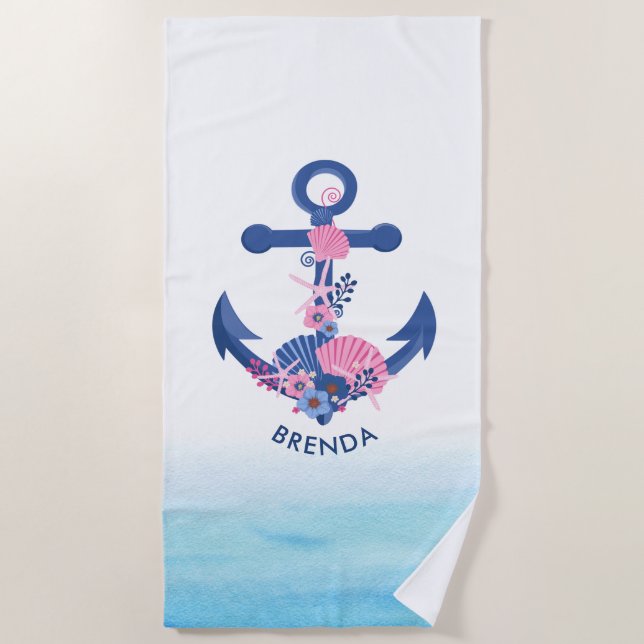Serviette De Plage Illustration de l'ancre du bateau nautique des coq (Devant)