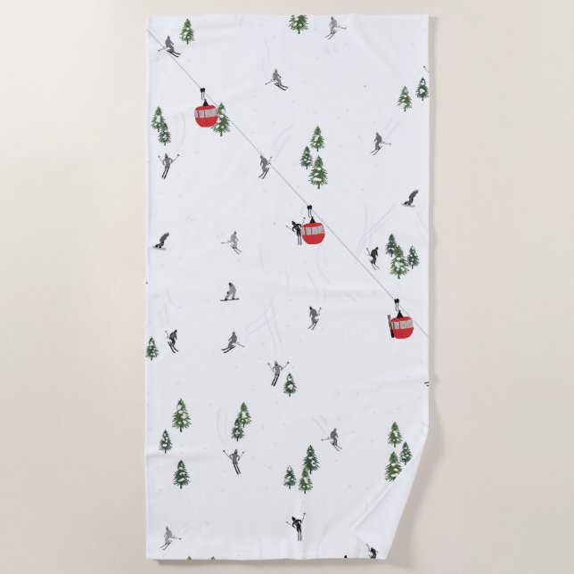Serviette De Plage Illustration de l'ascenseur Ski Rouge (Devant)