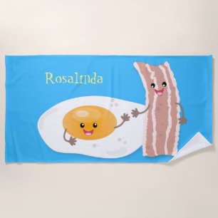 Serviette De Plage Illustration de l'oeuf de Cute kawaii et du bacon
