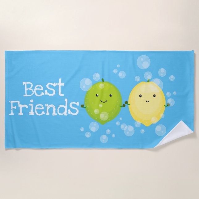 Serviette De Plage Illustration de mignons amis citron et citron vert (Devant)