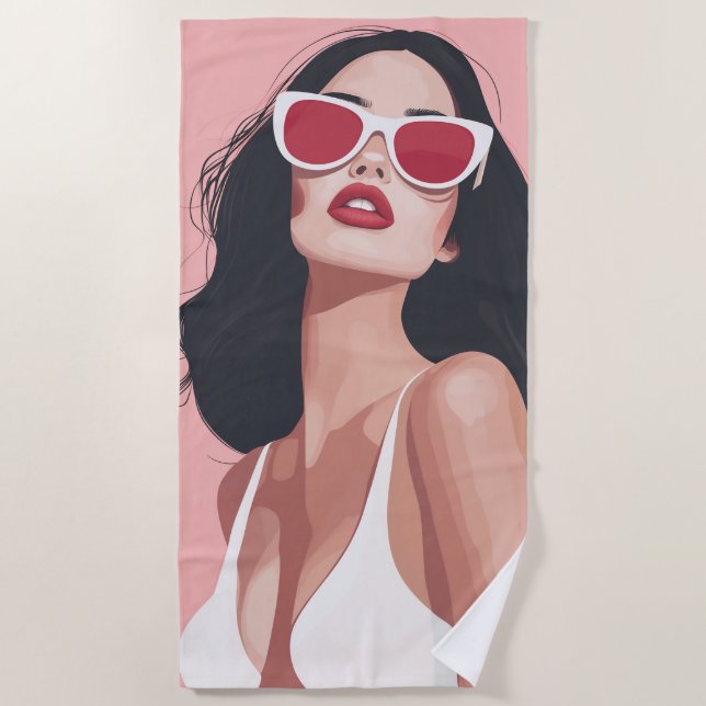 Serviette De Plage Illustration De Mode Femme Design Avec Lunettes De (Devant)