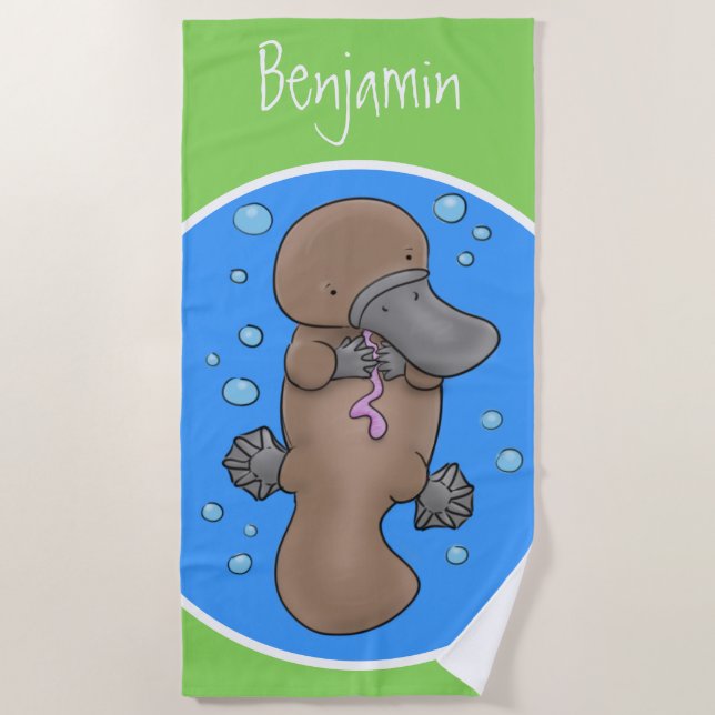 Serviette De Plage Illustration de platypus bébé très heureux (Devant)
