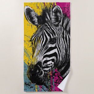 Serviette De Plage Illustration de portrait pop art de zèbre en graff