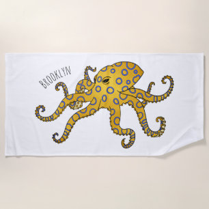 Serviette De Plage Illustration de poulpe à anneau bleu