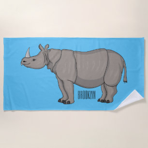 Serviette De Plage illustration de rhinocéros de Java en dessin animé