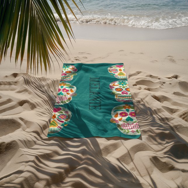 Serviette De Plage Illustration des crânes de sucre personnalisées (Créateur téléchargé)